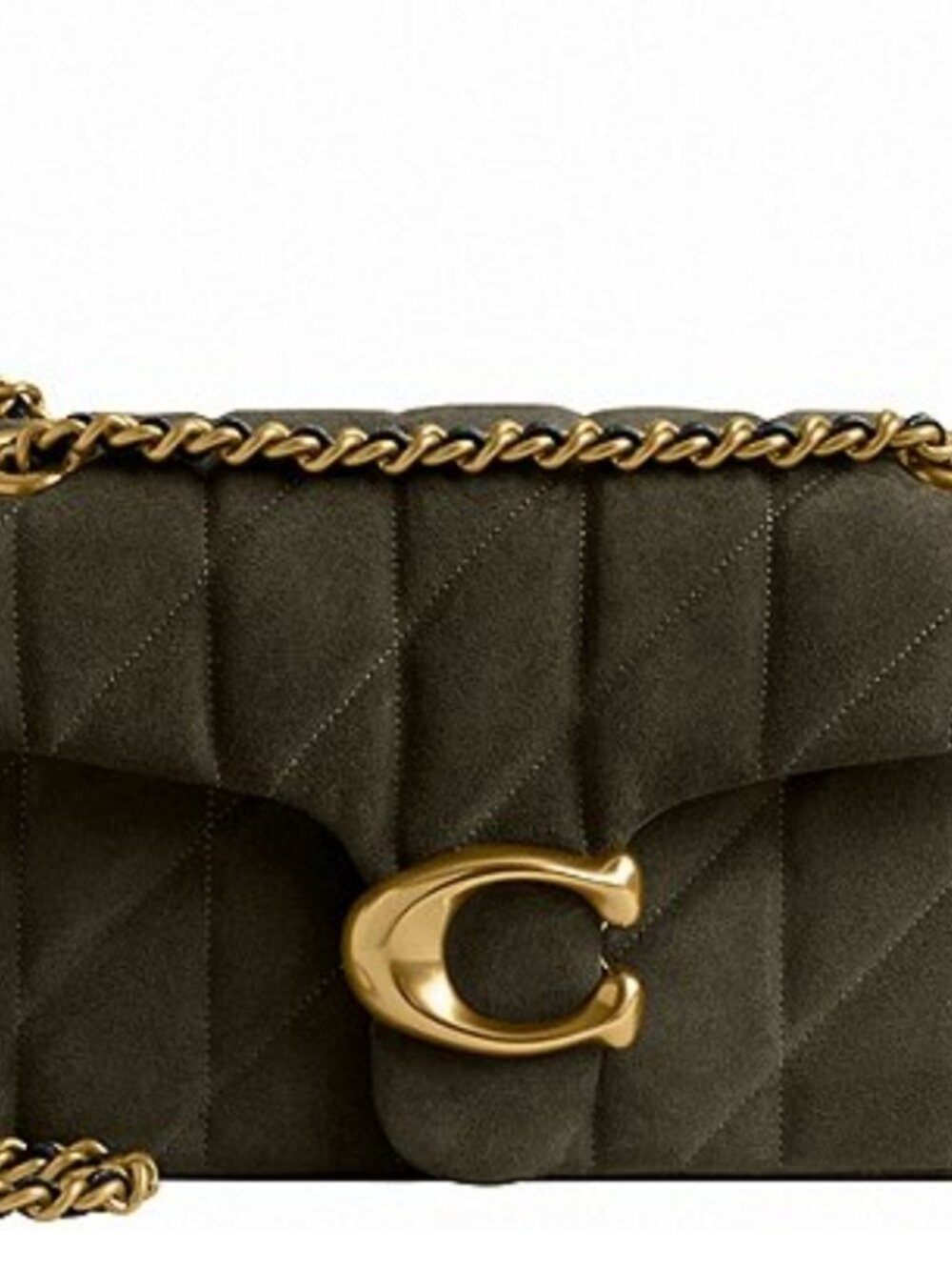 Authentic Coach quilted Tabby 26 Shoulder bag in suede and brass, olive, moss